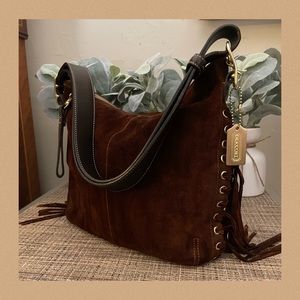 Vintage Coach Limited Edition Fringe Split Suede Leather Trim bag 9330